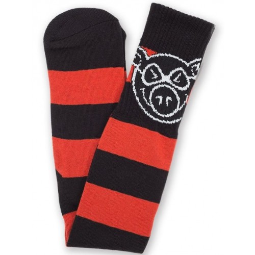 Pig Head Stripe Socks Red Black